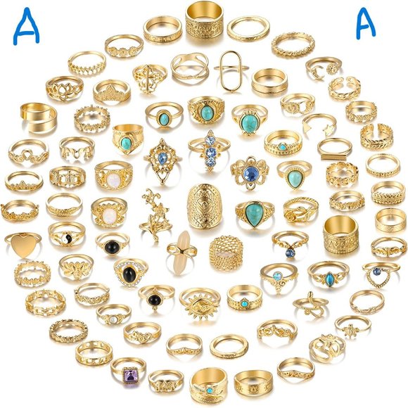 None Jewelry - Wholesale Deal!!    82 Pcs Vintage Silver Knuckle Rings Set for Women, Bohemian
